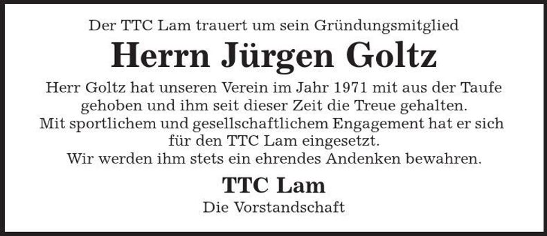 Traueranzeige Jürgen Goltz