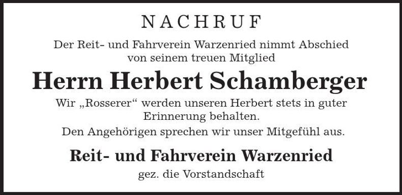 Traueranzeige Herbert Schamberger