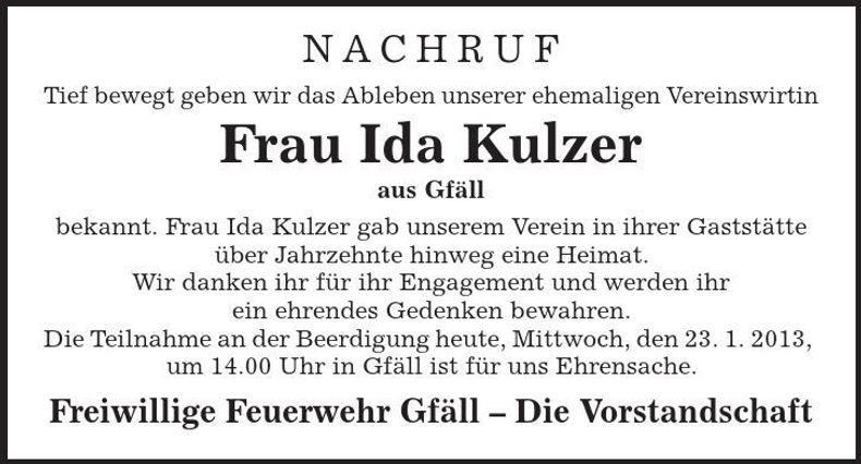 Traueranzeige Ida Kulzer