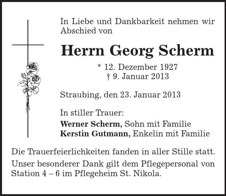 Traueranzeige Georg Scherm