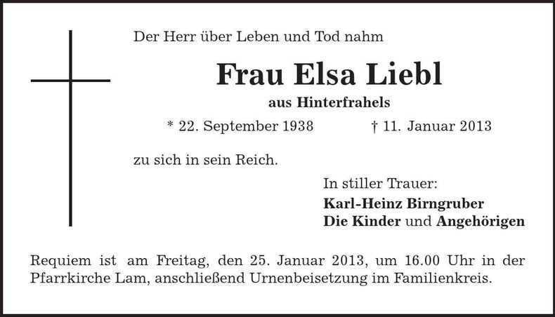 Traueranzeige Elsa Liebl