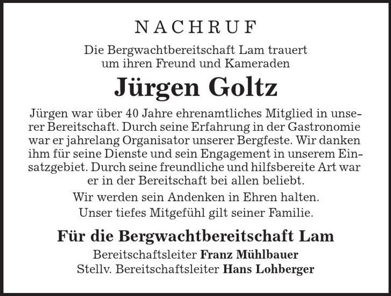 Traueranzeige Jürgen Goltz