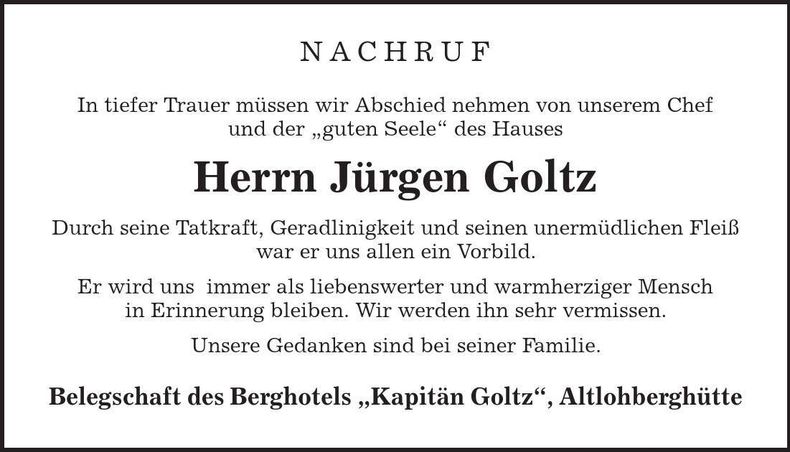 Traueranzeige Jürgen Goltz