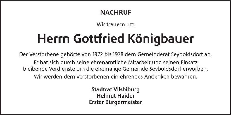Traueranzeige Gottfried Königbauer