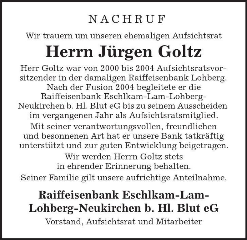 Traueranzeige Jürgen Goltz