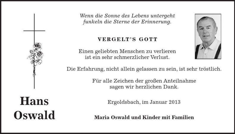 Traueranzeige Hans Oswald