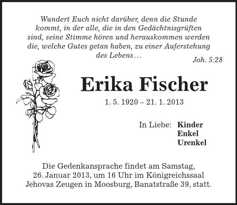 Traueranzeige Erika Fischer
