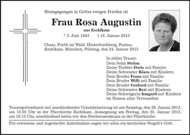 Traueranzeige Rosa Augustin