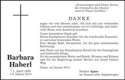 Traueranzeige Barbara Haberl