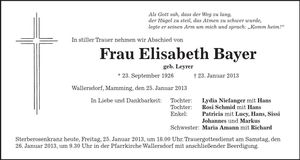 Traueranzeige Elisabeth Bayer