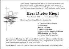 Traueranzeige Dieter Riepl