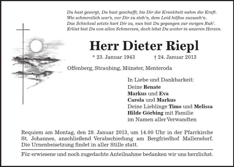 Traueranzeige Dieter Riepl