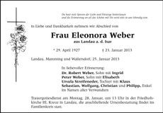 Traueranzeige Eleonora Weber