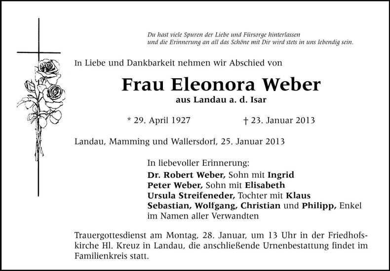 Traueranzeige Eleonora Weber