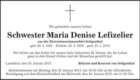 Traueranzeige Maria Denise Lefizelier
