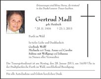 Traueranzeige Gertrud Madl