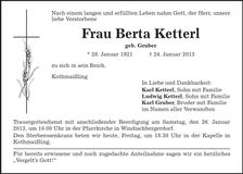 Traueranzeige Berta Ketterl