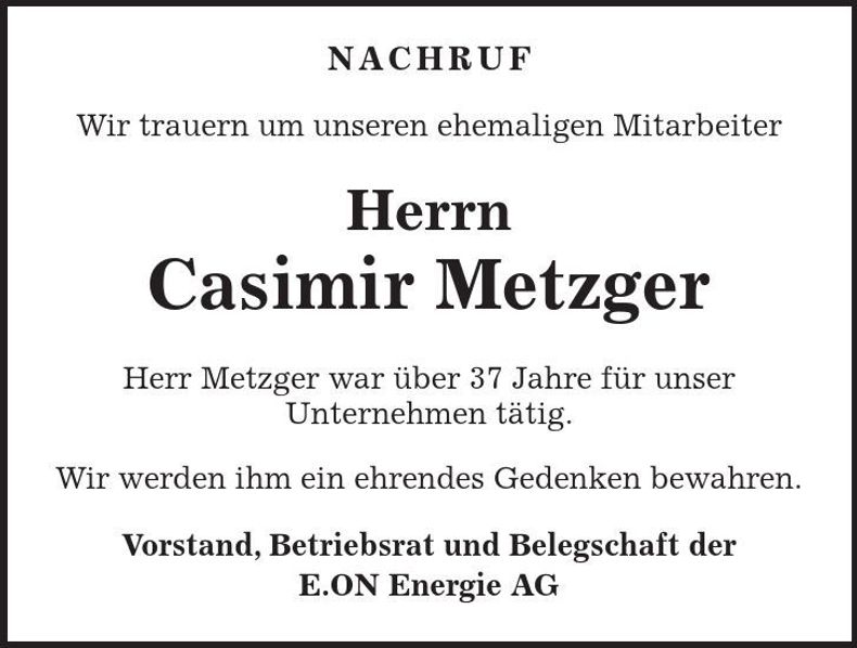 Traueranzeige Casimir Metzger
