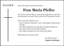 Traueranzeige Maria Pfeffer