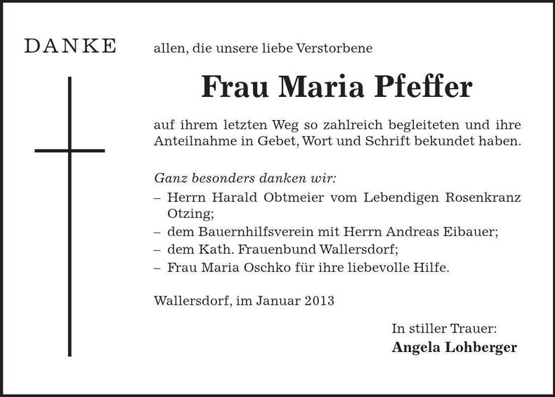 Traueranzeige Maria Pfeffer