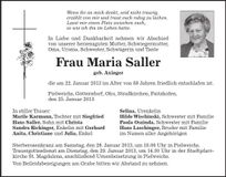 Traueranzeige Maria Saller
