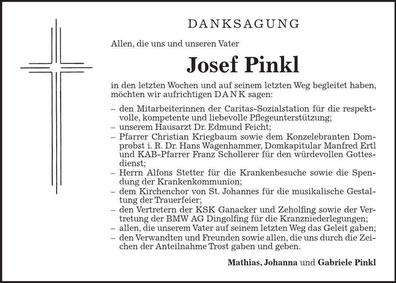 Traueranzeige Josef Pinkl