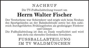 Traueranzeige Walter Fischer