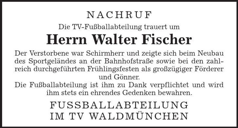 Traueranzeige Walter Fischer