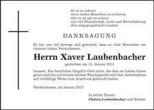 Traueranzeige Xaver Laubenbacher