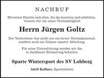 Traueranzeige Jürgen Goltz
