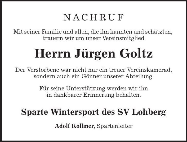 Traueranzeige Jürgen Goltz