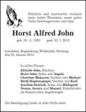 Traueranzeige Horst Alfred John