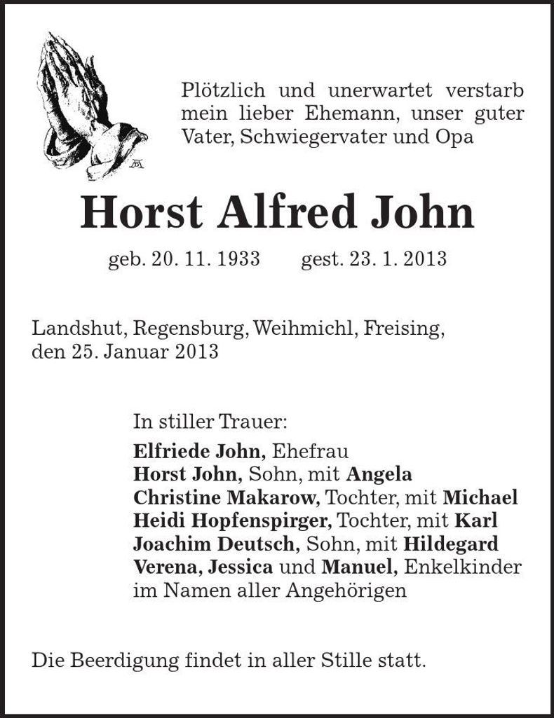 Traueranzeige Horst Alfred John