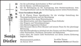 Traueranzeige Sonja Distler