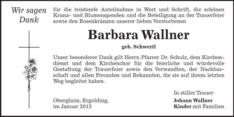 Traueranzeige Barbara Wallner
