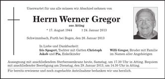 Traueranzeige Werner Gregor