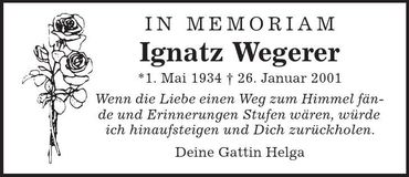 Traueranzeige Ignatz Wegerer
