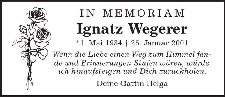 Traueranzeige Ignatz Wegerer
