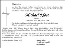 Traueranzeige Michael Klose