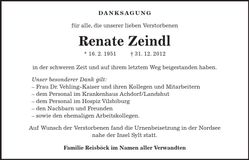 Traueranzeige Renate Zeindl