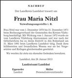 Traueranzeige Maria Nitzl