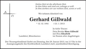 Traueranzeige Gerhard Gillwald