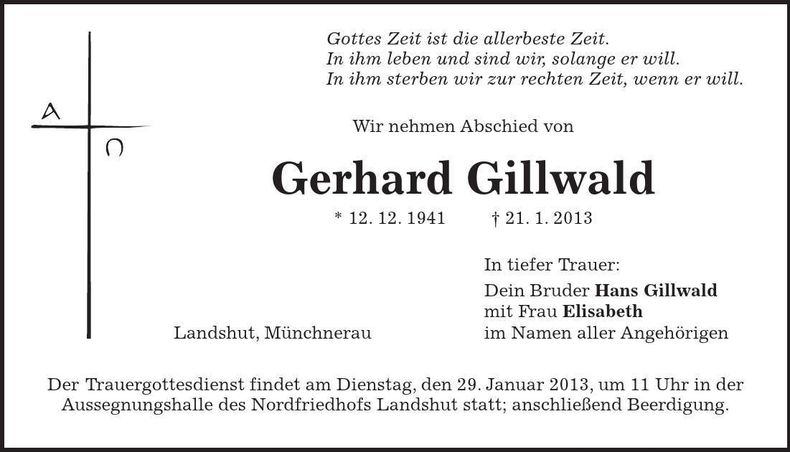 Traueranzeige Gerhard Gillwald