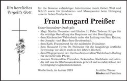 Traueranzeige Irmgard Preißer