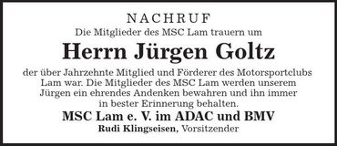 Traueranzeige Jürgen Goltz