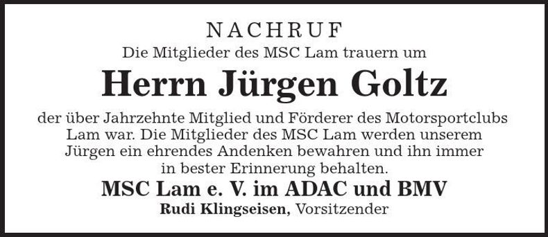 Traueranzeige Jürgen Goltz