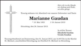 Traueranzeige Marianne Gaudan