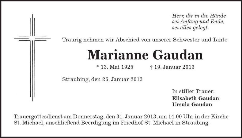 Traueranzeige Marianne Gaudan
