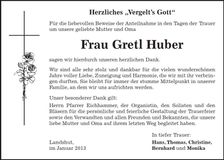 Traueranzeige Gretl Huber