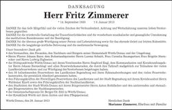 Traueranzeige Fritz Zimmerer